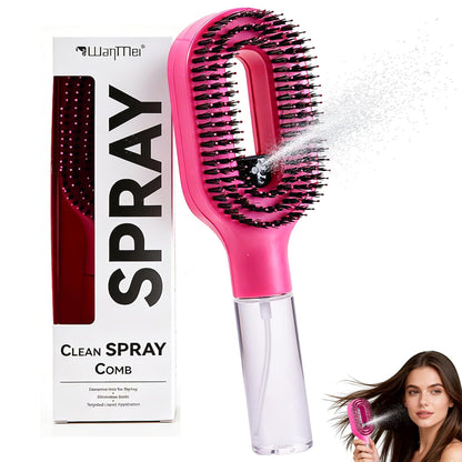 2-in-1 Hair Brush with Water Spray – Fine Mist Detangling Brush for Wet & Dry Hair