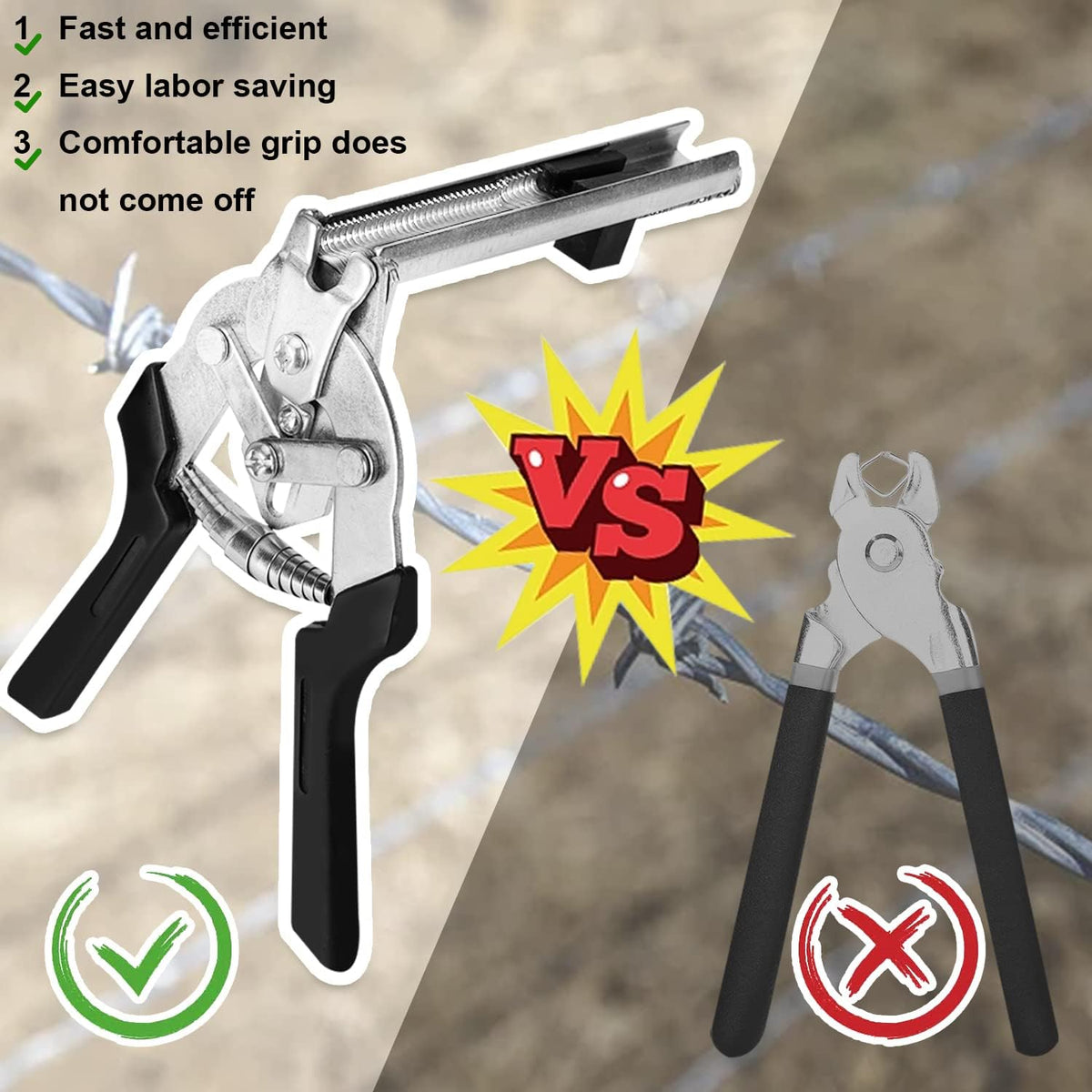 Hog Ring Pliers Kit with 600 Pcs of Galvanized Steel Hog Rings