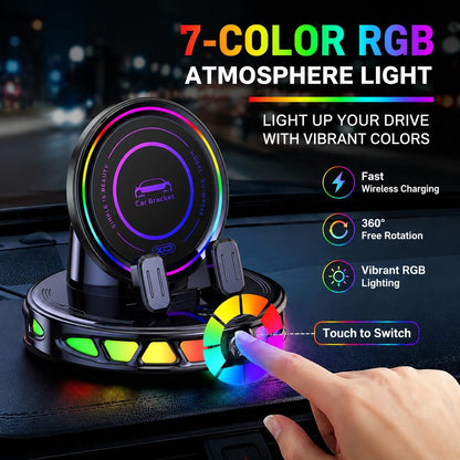 Electric Magnetic Wireless Charging Car Phone Mount with RGB Ambient Light