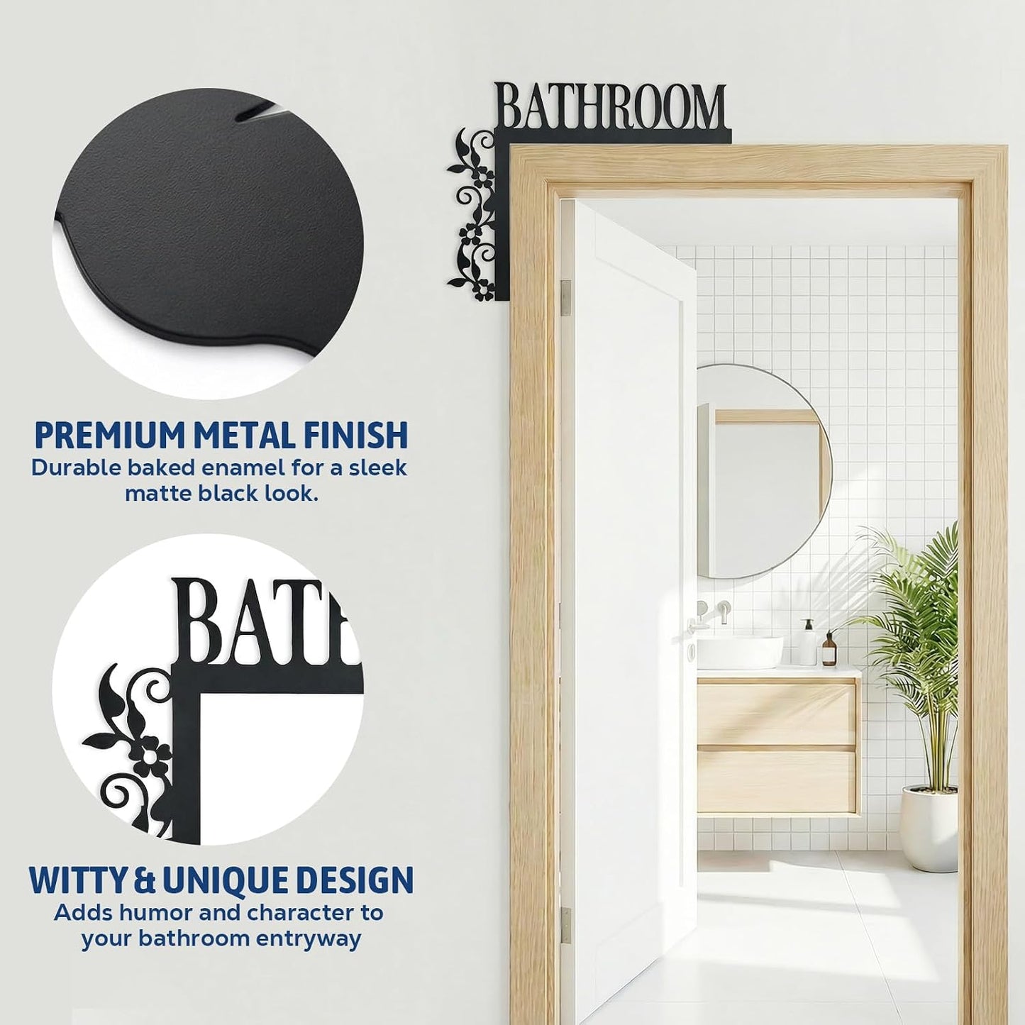 Metal Bathroom Door Topper for Restroom, Farmhouse & Minimalist Decor