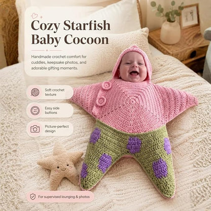 Crochet Star-Shaped Baby Swaddle | Hooded Design