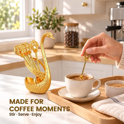 Swan Coffee Spoon Set - 6 Pack Spoons with Holder