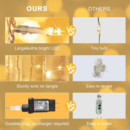 Super-Bright 300 LED Curtain Fairy Lights, 9.8x9.8ft Christmas Decorations