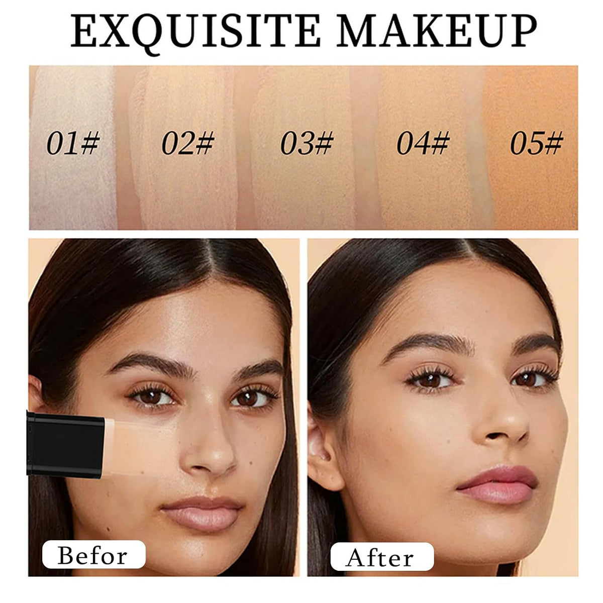 Dual-Ended Full Coverage Foundation Stick with Brush for Even Skin Tone