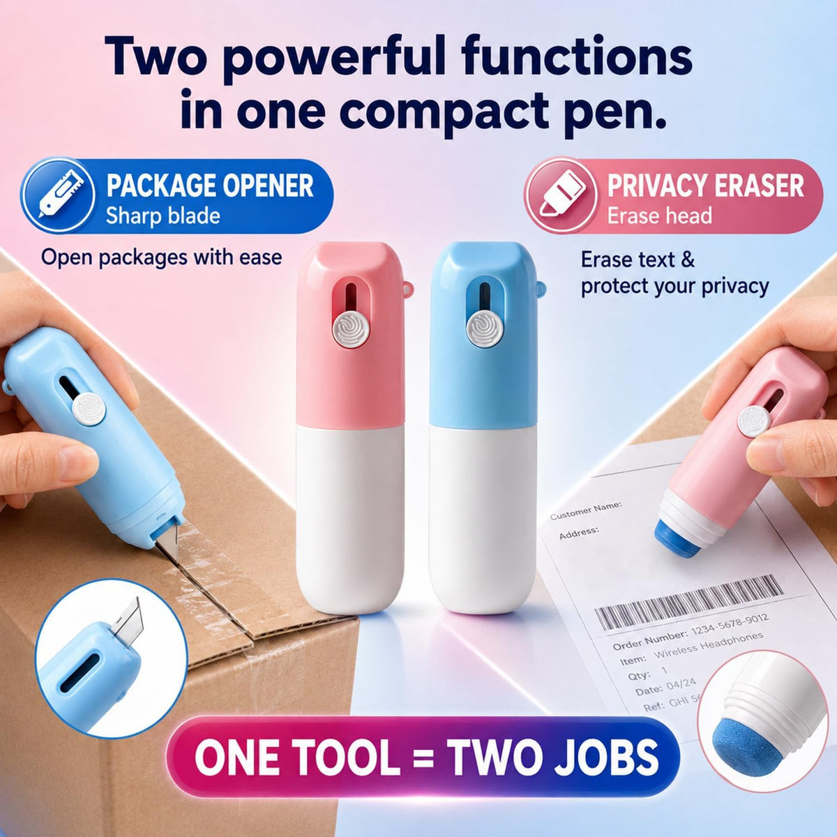2-in-1 Thermal Paper Eraser Pen with Box Cutter