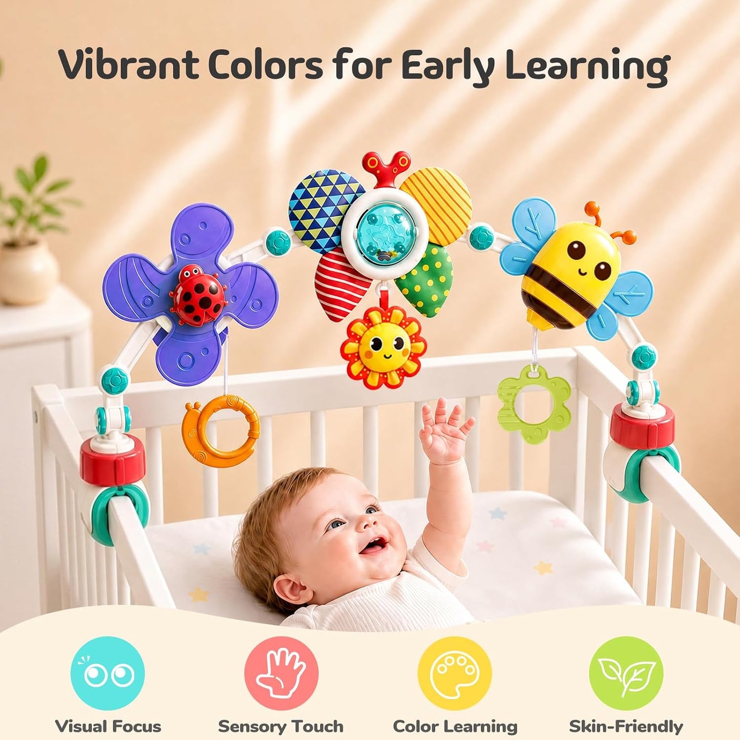 Arched Hanging Toy with Teether and Squeaker – For Strollers and Car Seats