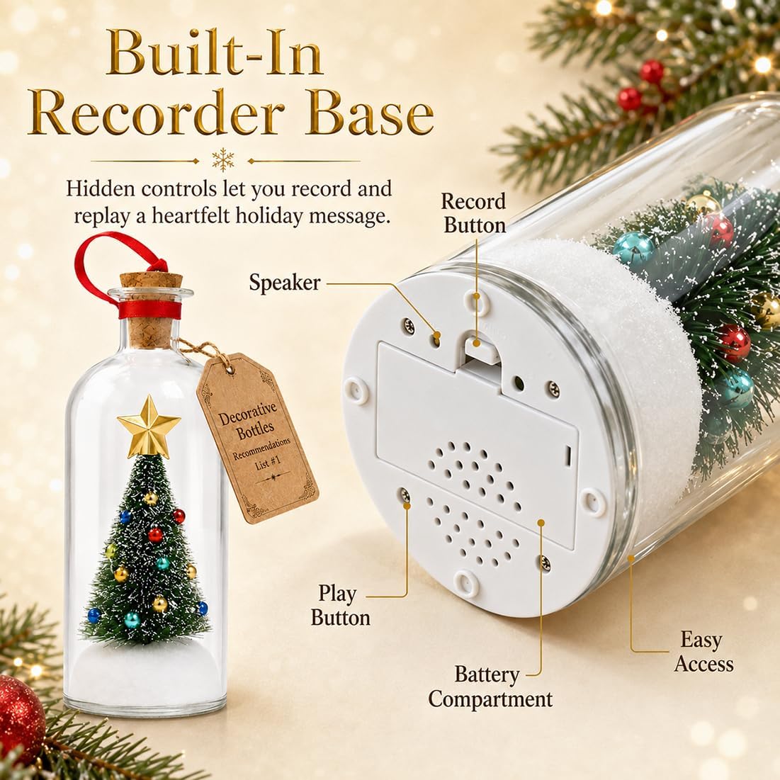 Glass Holiday Decoration 30-Second Voice Recording Keepsake