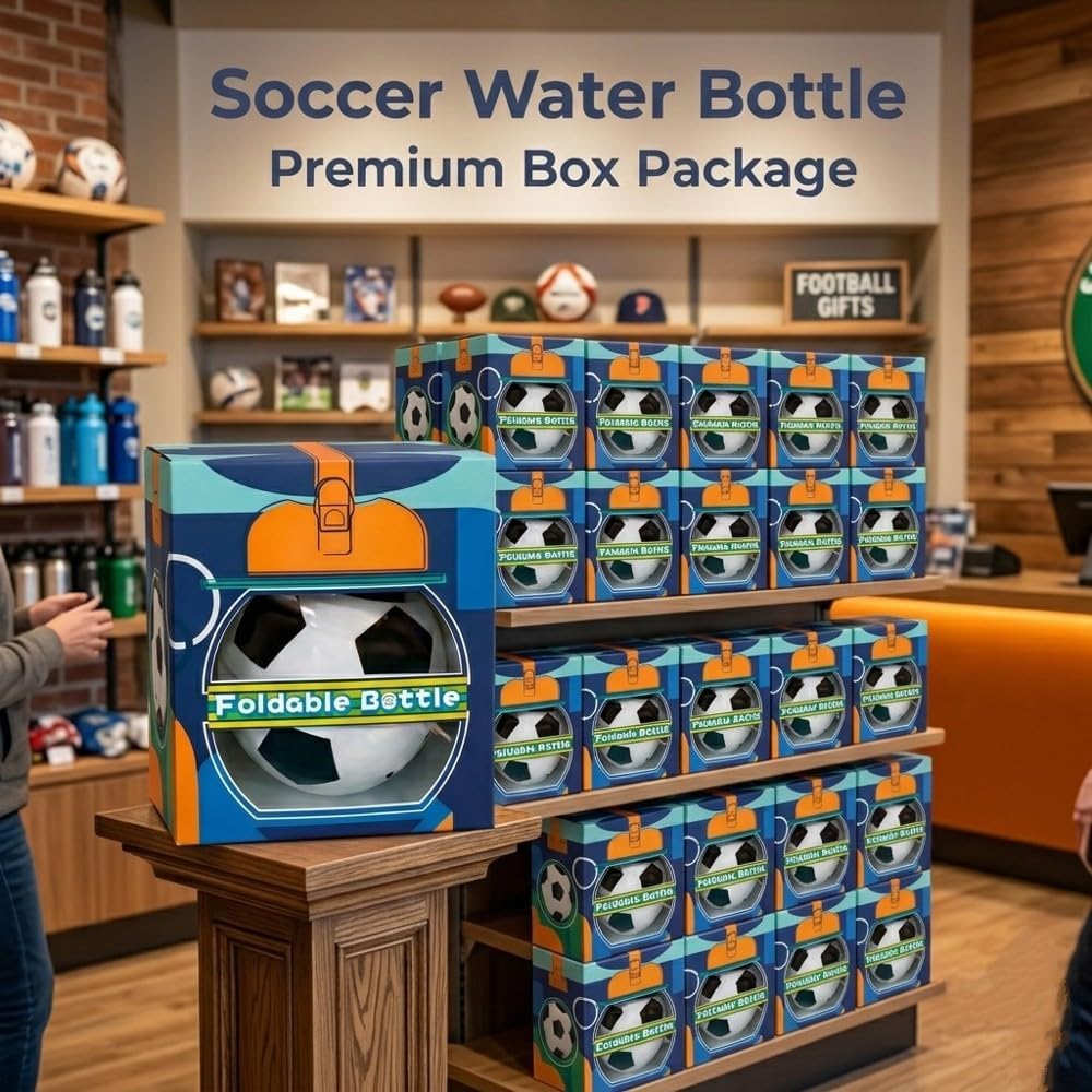 19oz/550ml Soccer Ball Water Bottle Collapsible - Food Grade with Carabiner Clip