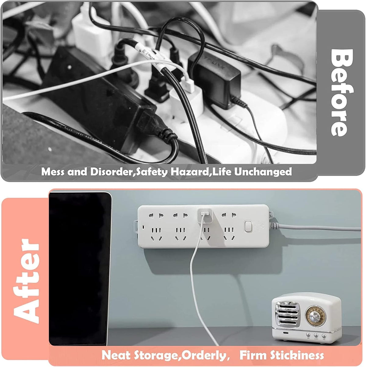 12 Pack Power Strip Holder, Punch-Free Adhesive Wall Mount