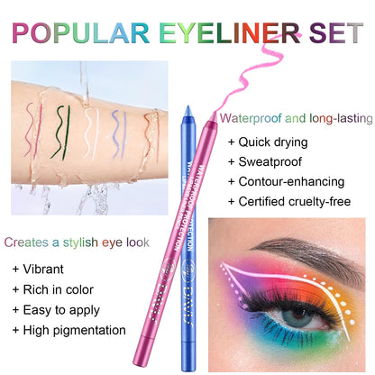15-Color Pearlescent Eyeliner Set – Smooth, Waterproof, And Highly Pigmented