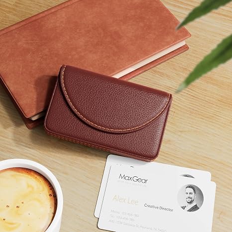 PU Leather Business Card Holder Case - Slim Stylish Portable Carrier