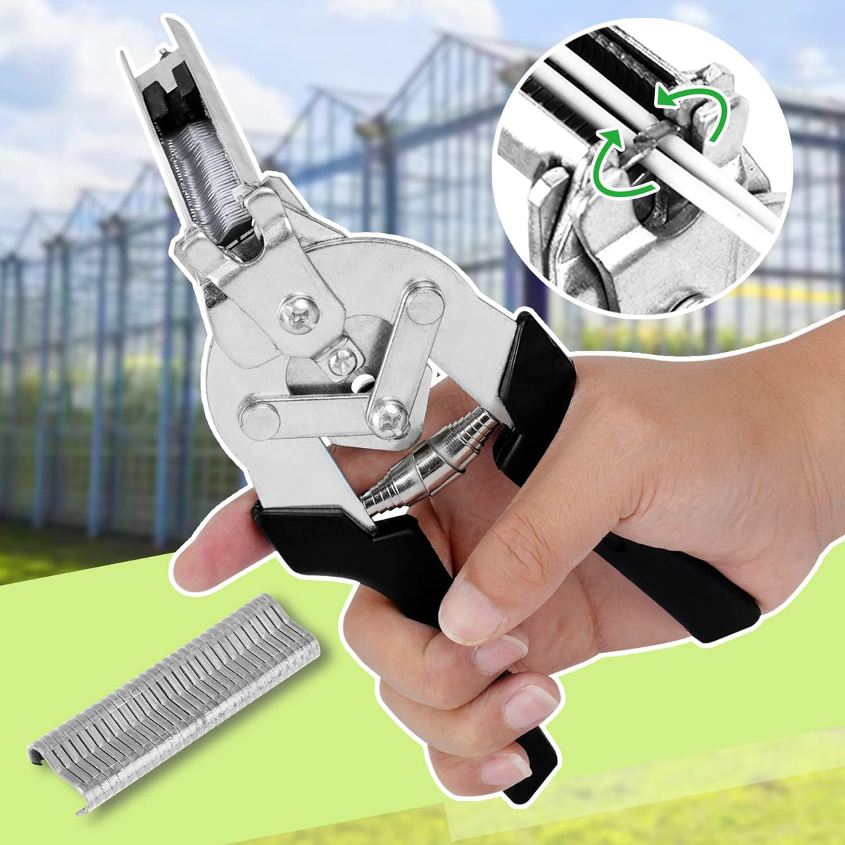 Hog Ring Pliers Kit with 600 Pcs of Galvanized Steel Hog Rings
