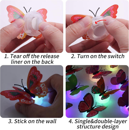 3D Butterfly Decor with Glowing Lights for Bedroom, Wall, Party and Birthday