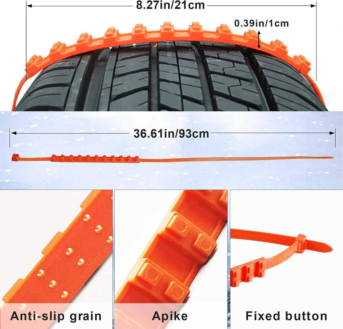 10Pack Emergency Anti-Skid Traction Chains, Reusable Snow Tire Chains for Trucks & SUVs
