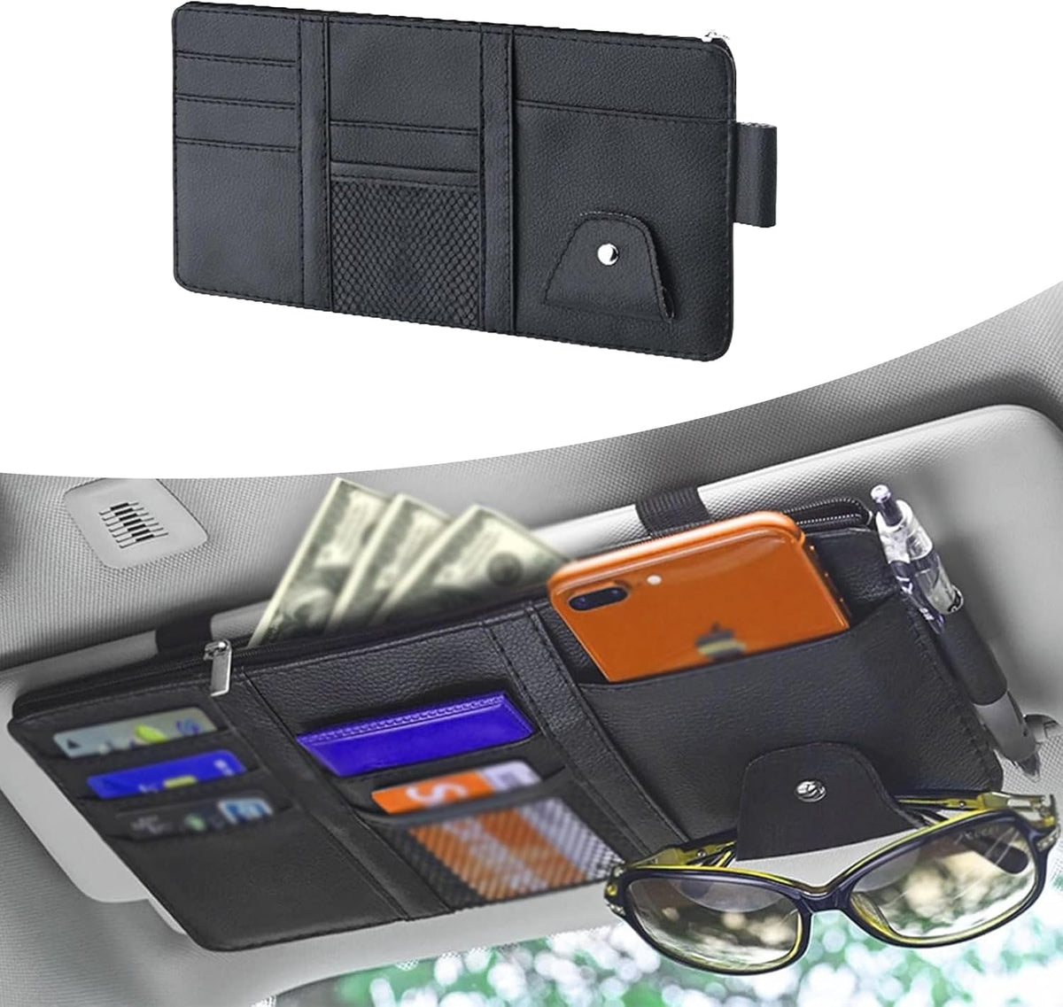 Car Sun Visor Organizer, Auto Car Interior Leather Accessories Storage Pocket