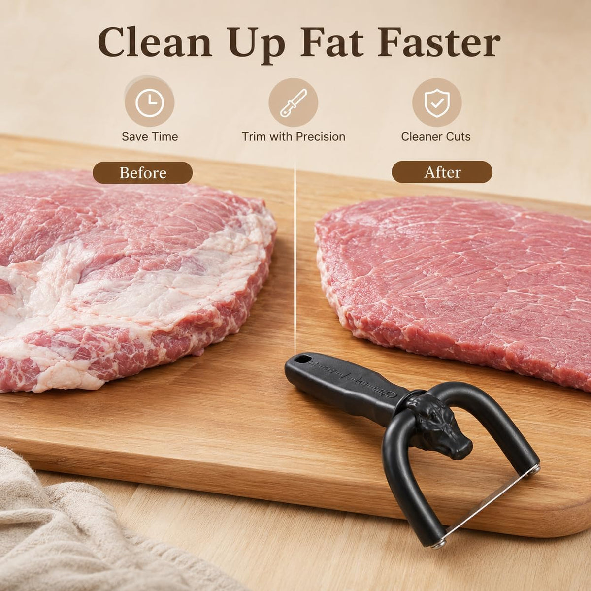 Handheld Steel Blade Meat Cutting Knife, U-Grip Ergonomic Fat Trimming