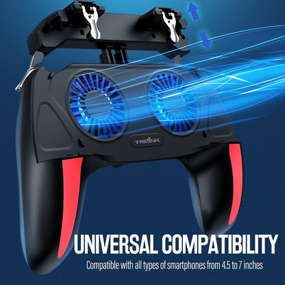 Mobile Gaming Controller with Cooling Fan Featuring Built-in L1/R1 Trigger Buttons and Joysticks
