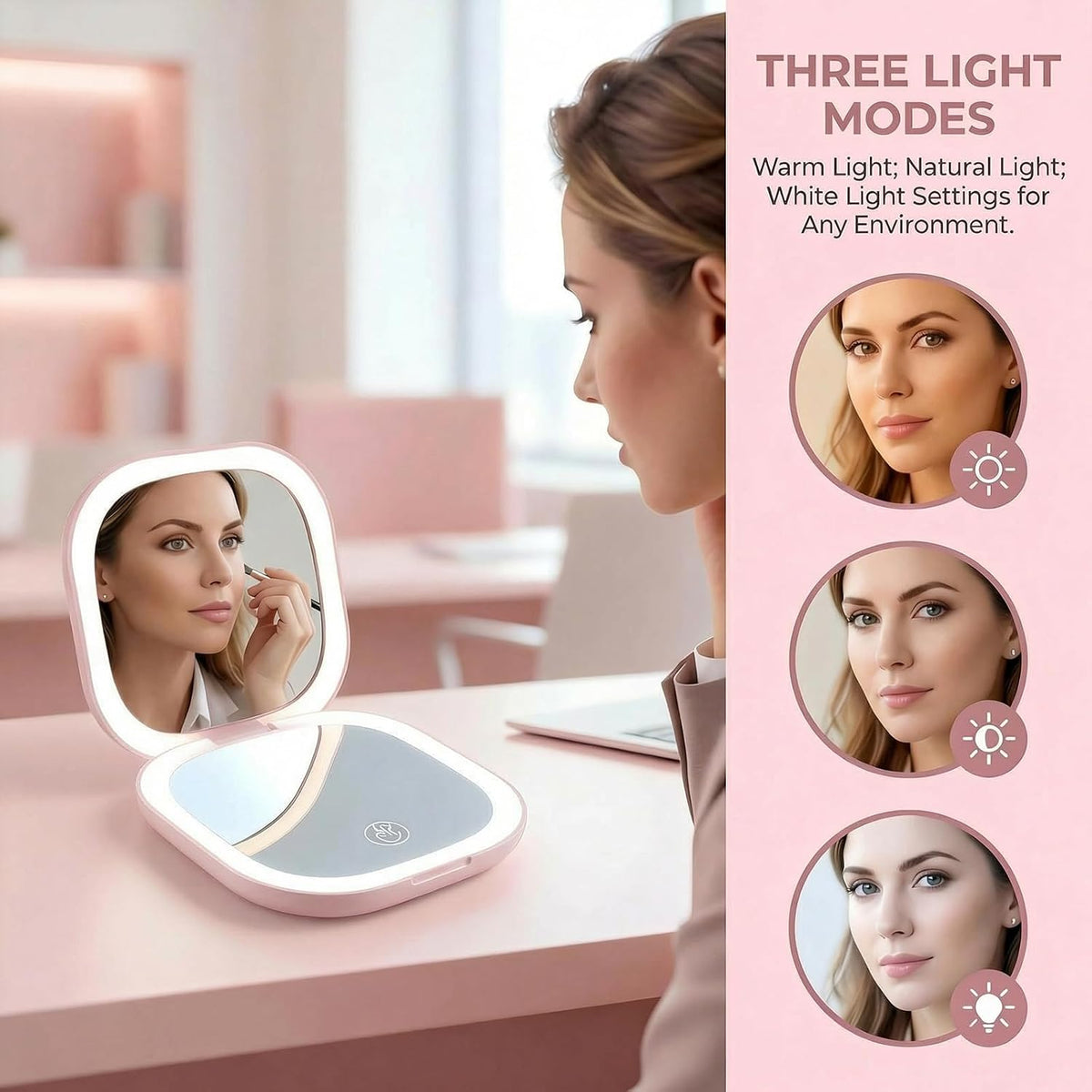 Folding Travel Makeup Mirror with LED Lights