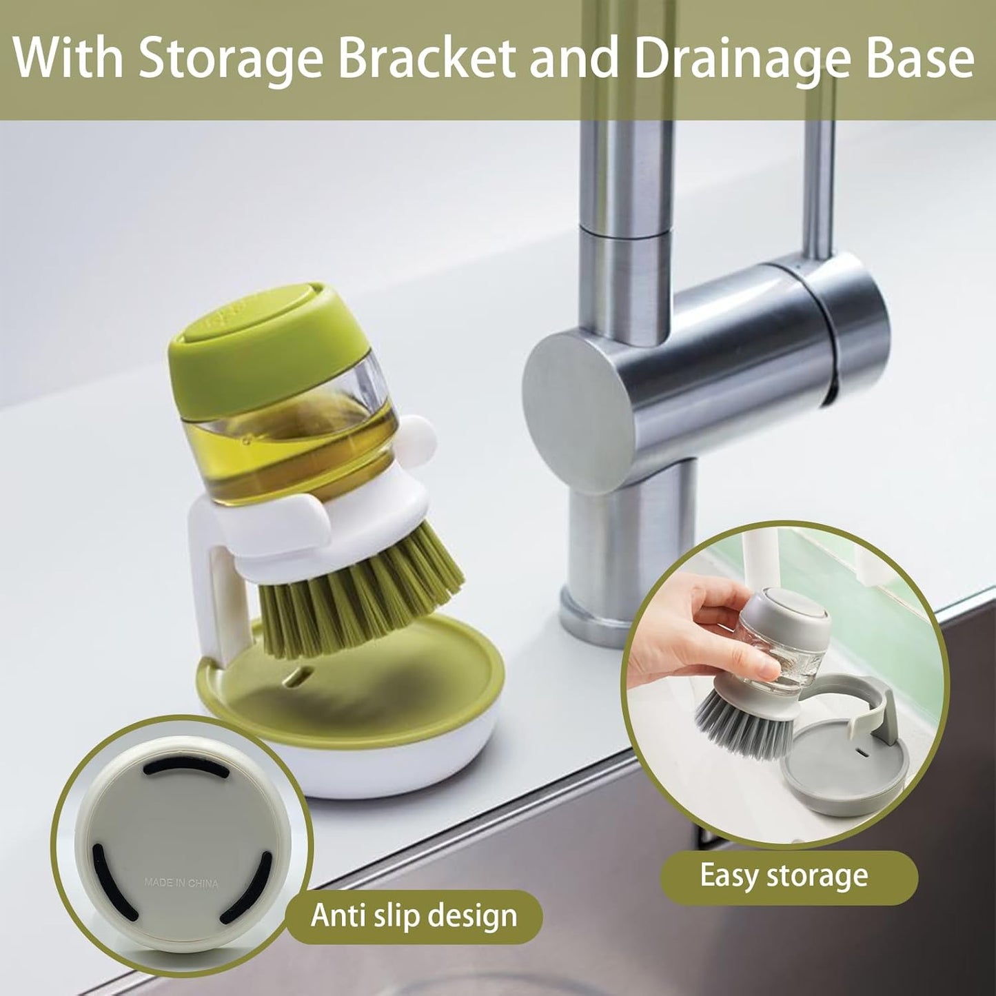 Soap Dispenser Dish Brush Equipped with Storage Bracket