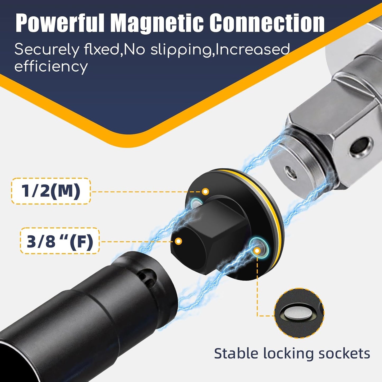 4PC Magnetic Socket Converters Cr-Mo Steel for Tight Spaces, 1/4"–3/8"–1/2"–3/4"–1"