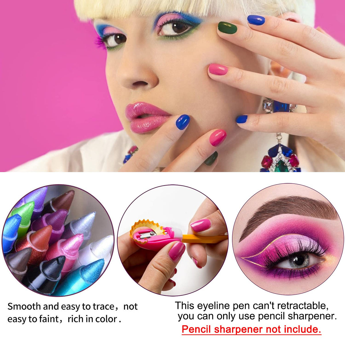 15PCS Colorful Eyeliner Pen Set with Pencil Sharpener
