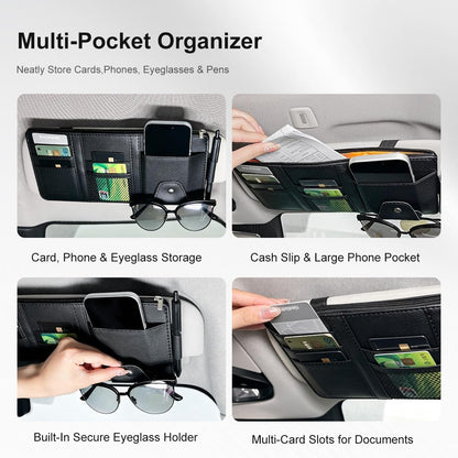 Car Sun Visor Organizer, Auto Car Interior Leather Accessories Storage Pocket