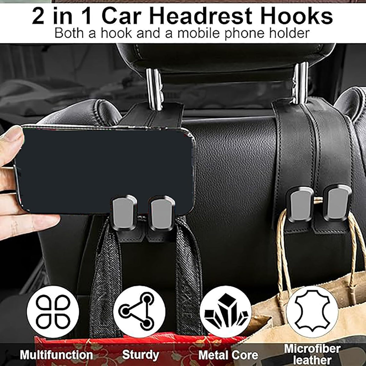 2 Pcs Car Hooks For Headrest-Adjustable  Car Organizers and Storage Accessories