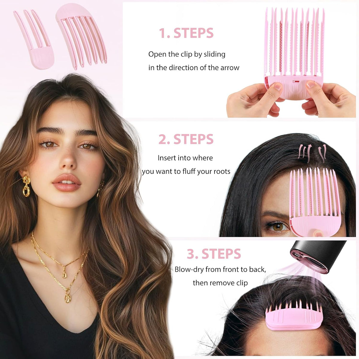 2Pack 3-and-6 Teeth Root Lift Volumizing Comb for Curl Enhancement & Fluffy Fuller Locks