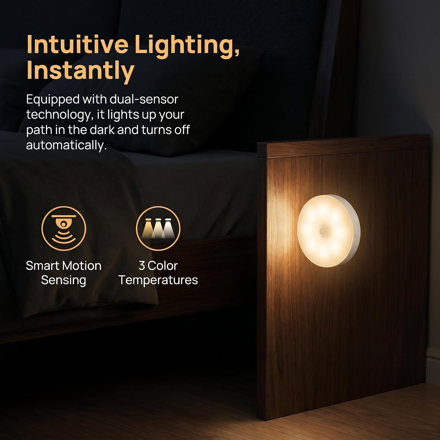 3 Pcs LED Light 3 Lighting Options with Rechargeable Wireless Motion Sensor