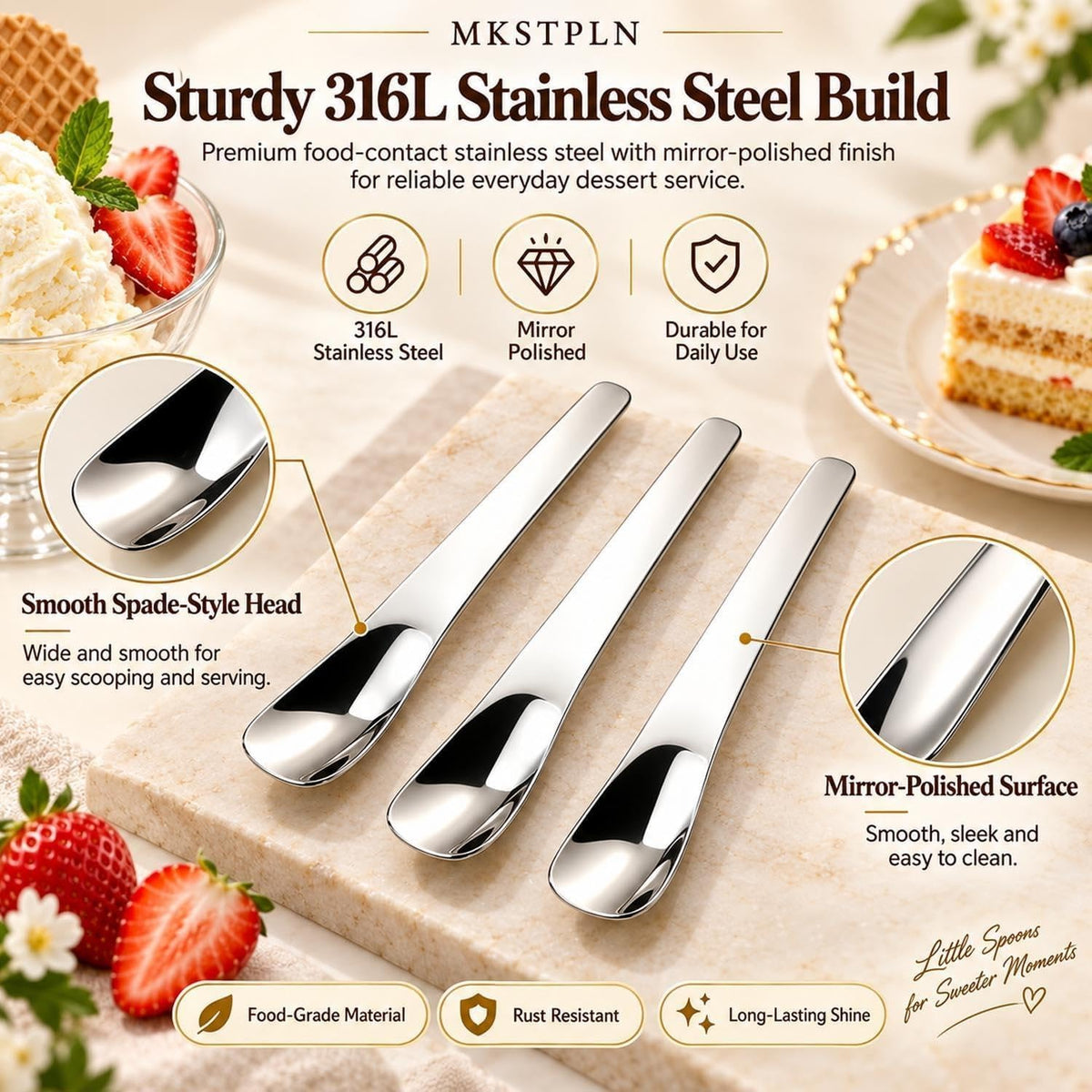 Stainless Steel Dessert Spade Spoon