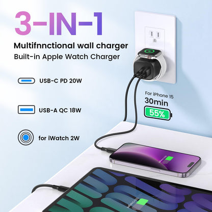 3-in-1 Charger Block USB C Charger Block for Apple Watch