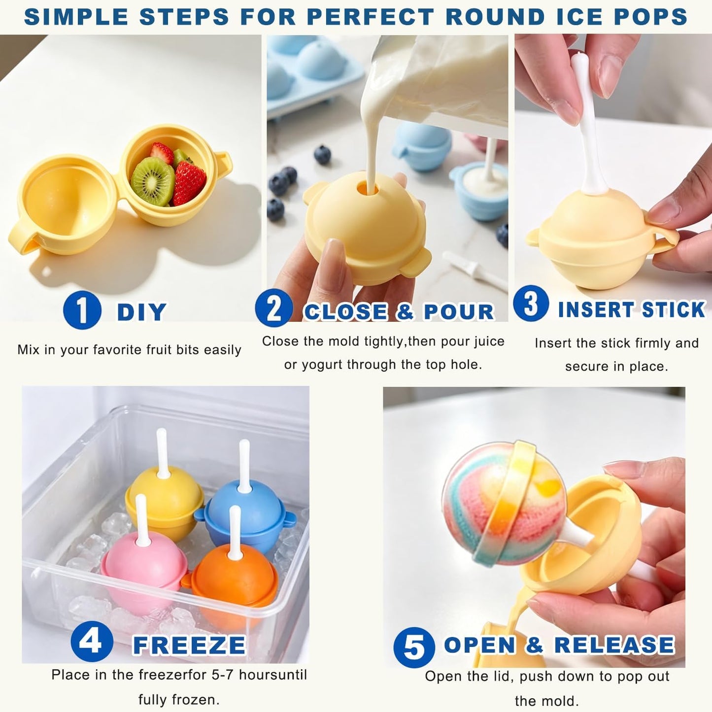 4PCS Silicone Popsicle Molds – Reusable DIY Ice Pop Maker with Easy Release Design for Kids