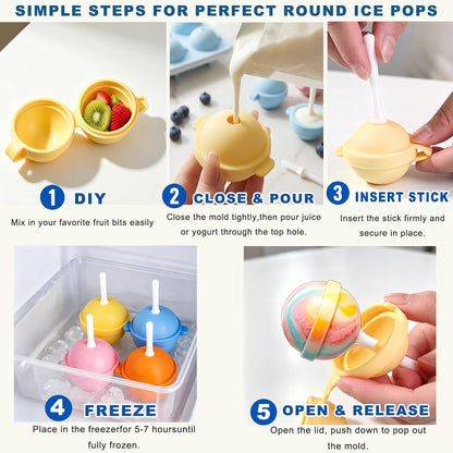 4PCS Silicone Popsicle Molds – Reusable DIY Ice Pop Maker with Easy Release Design for Kids