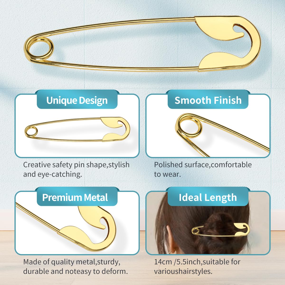 Extra Large Safety Pin Hair Clip - 5.3-inch Stainless Steel Giant Safety Pin