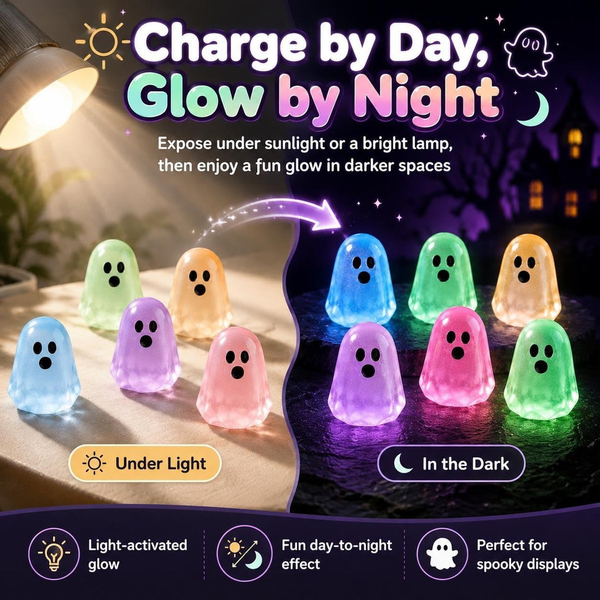 30 Pcs Glow in Dark Cute Ghost Resin Bead Set Halloween Figures