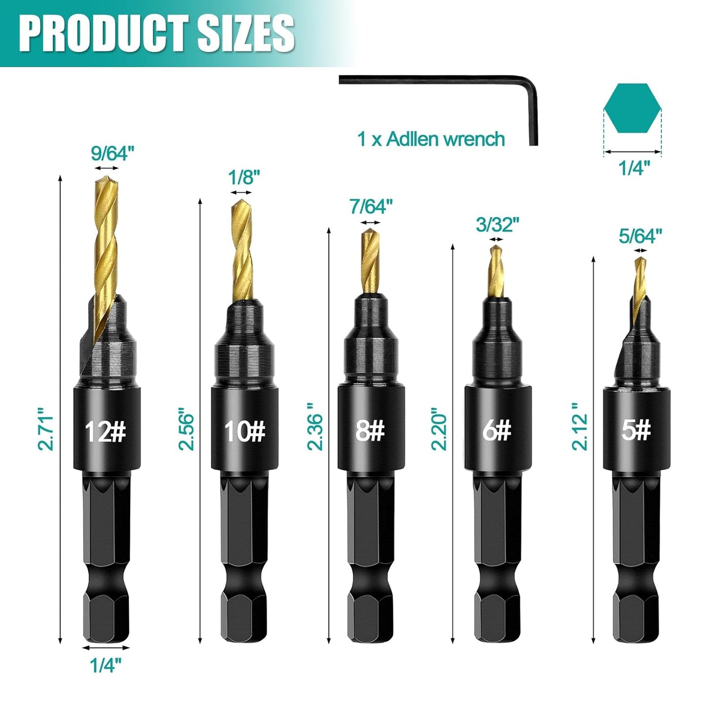 Hex Shank Countersink Drill Bit Power Tools Accessories for Plastic Metal Woodworking Tool