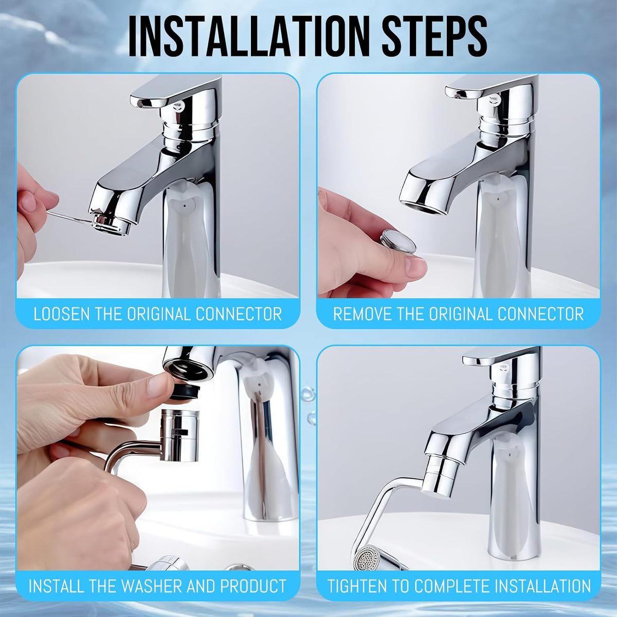 Universal 1440° Rotating Faucet Aerator Extender, Dual Spray Nozzle Mode