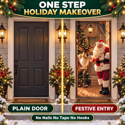 Santa & Reindeer Stretch Fabric Door Banner with Elastic Edges