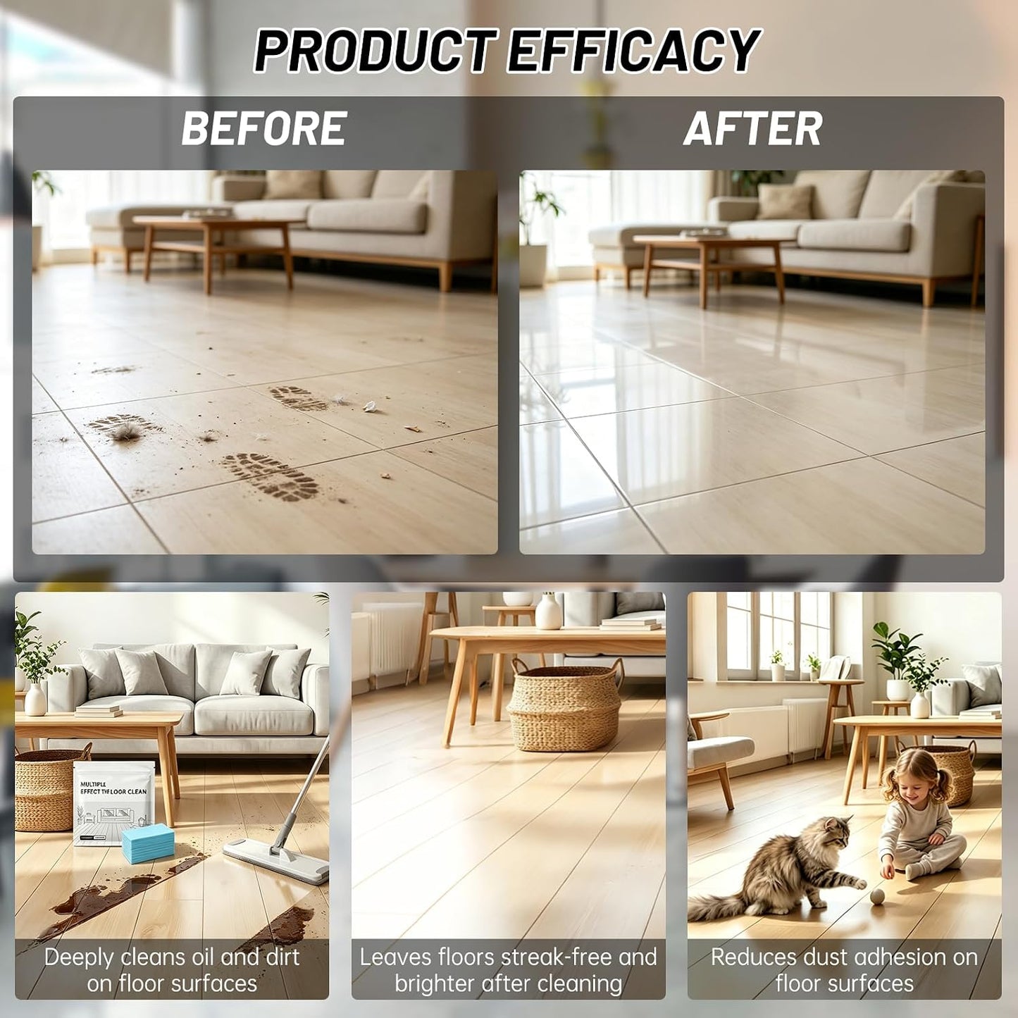 Multi Effect Floor Cleaner Sheets, Deep Cleaning Floor Sheet Pack