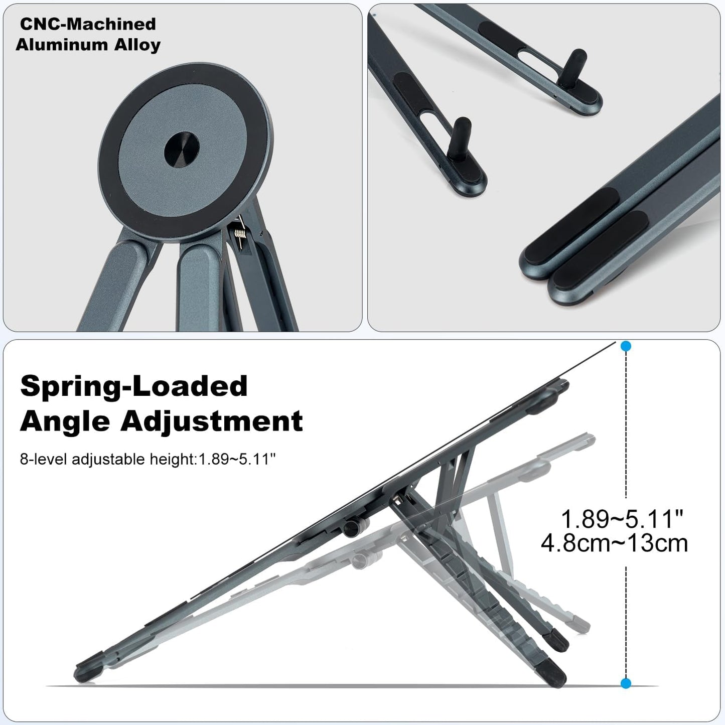 Portable Laptop Stand for Desk & Travel, CNC Aluminum Foldable Computer Riser