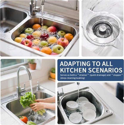 Upgraded 3 in 1 Kitchen Sink Drain Strainer, Stainless Steel, Larger Anti-Clogging Basket