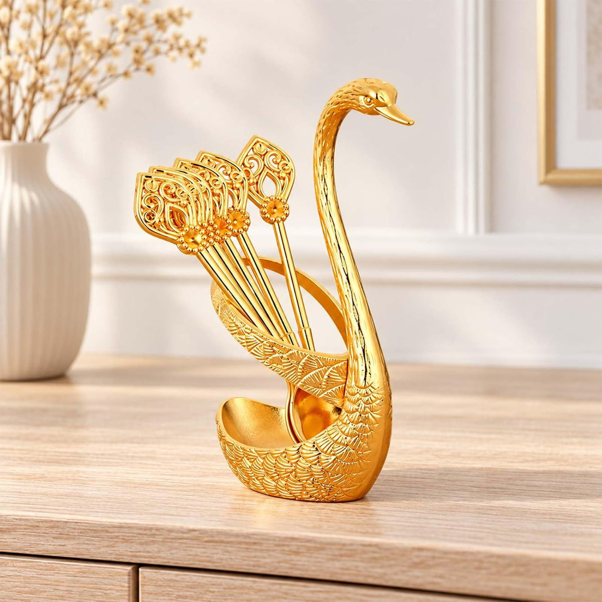 Swan Coffee Spoon Set - 6 Pack Spoons with Holder
