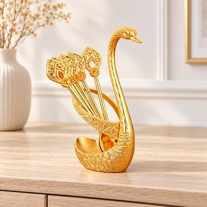 Swan Coffee Spoon Set - 6 Pack Spoons with Holder