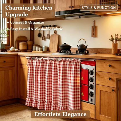 Christmas Gingham Tiered Length Stove Front Curtain