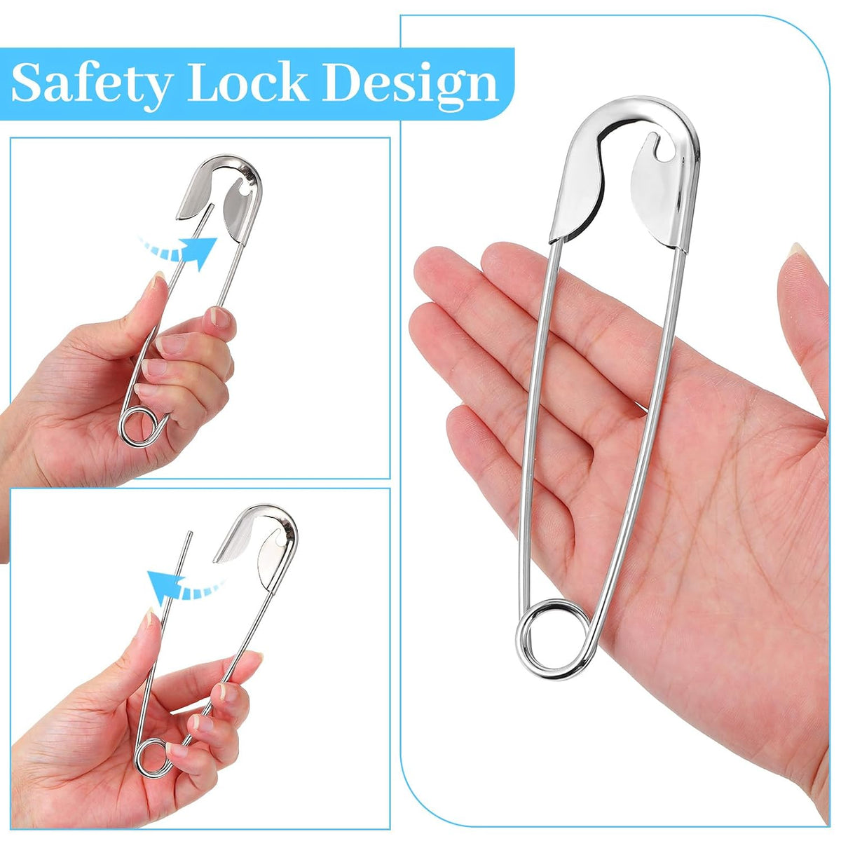 Extra Large Safety Pin Hair Clip - 5.3-inch Stainless Steel Giant Safety Pin
