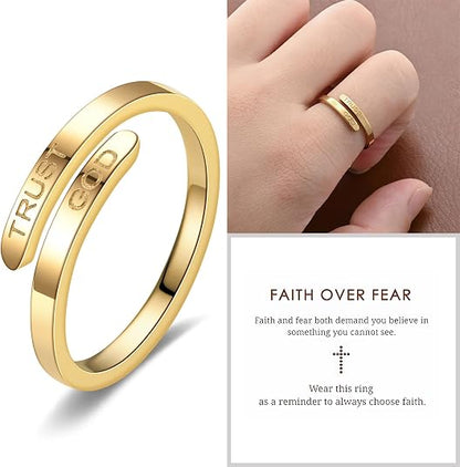 3 Pack "Trust God" Cross Ring– Adjustable Stainless Steel Religious Faith Ring