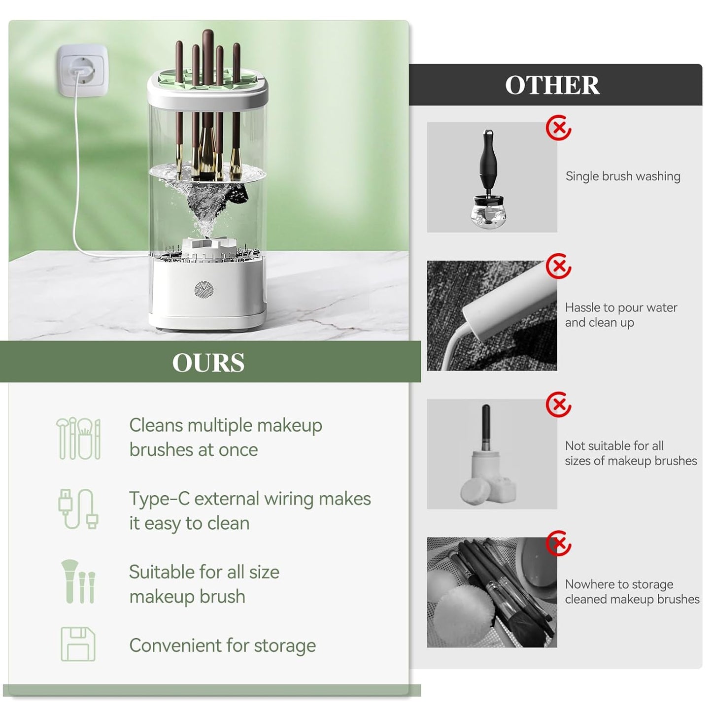 Portable Electric Makeup Brush Cleaner with Built-in Stand