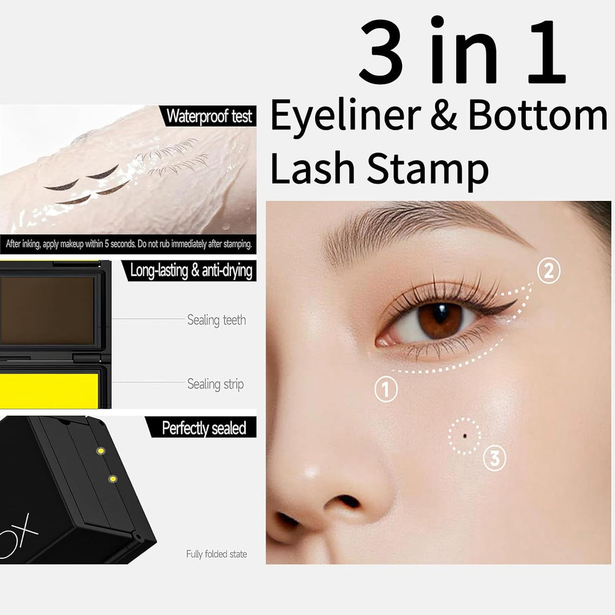 3-in-1 Eyeliner And Lower Mascara Stamp Set - Waterproof And Smudge-Proof
