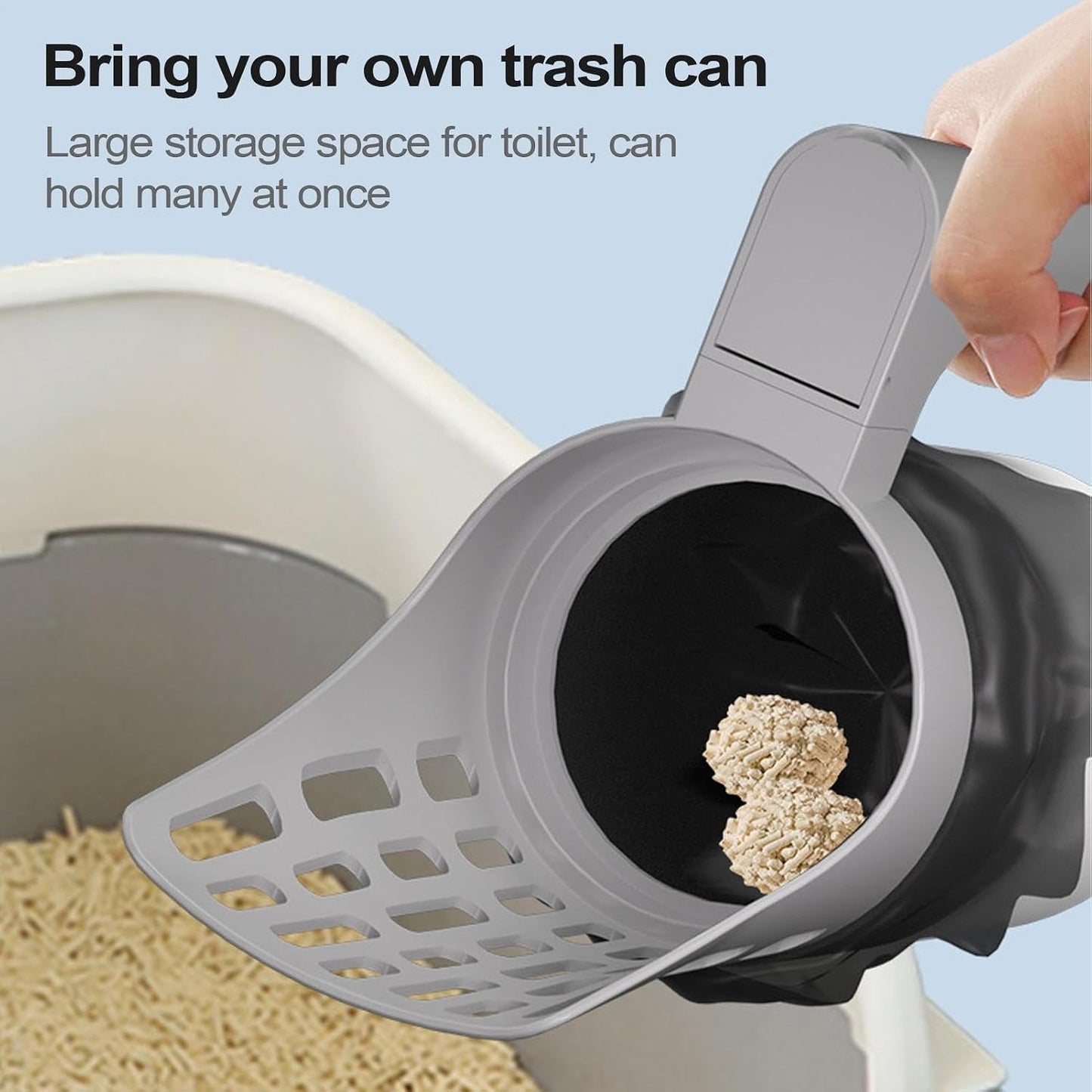 2 in 1 Cat Litter Scoop With 3 Rolls of Disposal Bags, Large Capacity Scoop Head