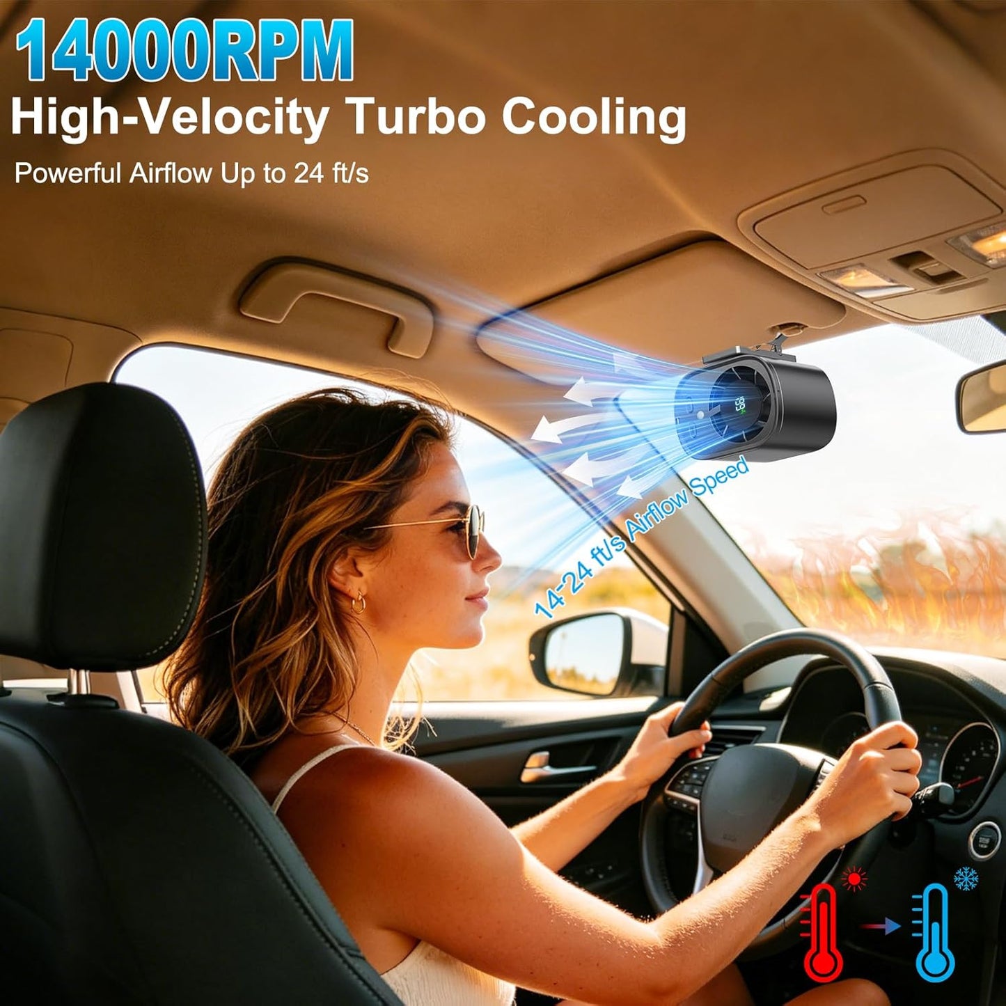 Portable Clip on Air Conditioner Fan for Car with LED Display